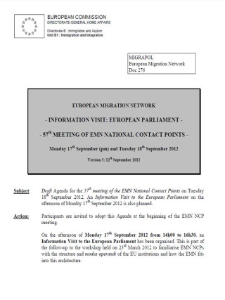 Cover page of the agenda for the EMN NCP meeting