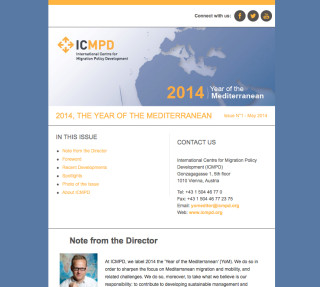 Capture d'écran de la première page de la lettre d'info ICMPD