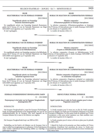 Page du Moniteur belge publiant l'appel à projets du FER