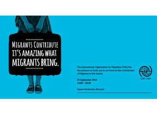 Affiche de l'événement de l'OIM sur la contribution des migrants à la société