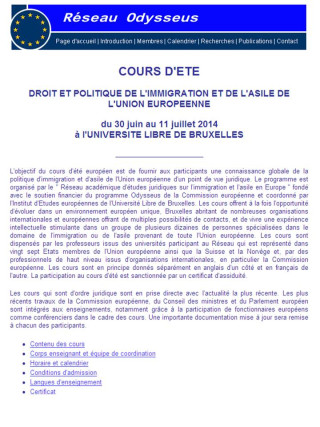 Capture d'écran de la page dédiée au cours d'été