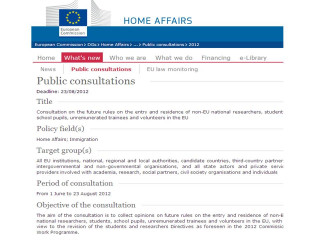 Capture d'écran de la page du site web dédiée à la consultation publique