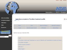 Screen shot of the ADDE web page on the EU blue card
