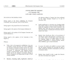 Page de garde de la Directive 2003/86/CE 